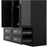Pemberly Row 3 Doors Wood Armoire Wardrobe Closet with Mirror in Black