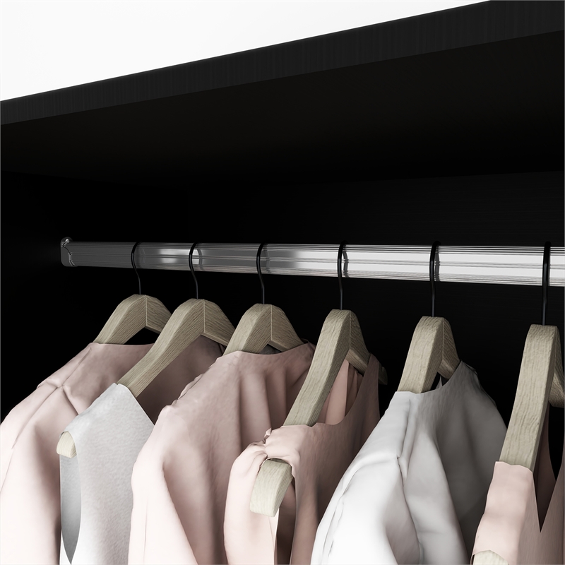 Pemberly Row 3 Doors Wood Armoire Wardrobe Closet with Mirror in Black