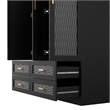 Pemberly Row 3 Doors Wood Armoire Wardrobe Closet with Mirror in Black