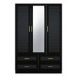 Pemberly Row 3 Doors Wood Armoire Wardrobe Closet with Mirror in Black