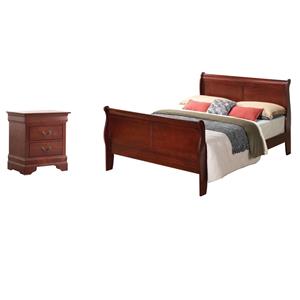 Pemberly Row Set of 2 Queen Sleigh Bed and 2-Drawer Nightstand in Cherry