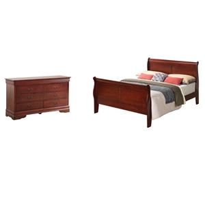 Pemberly Row Set of 2 Queen Sleigh Bed and 6-Drawer Dresser in Cherry