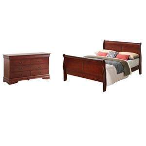 Pemberly Row Set of 2 King Sleigh Bed and 6-Drawer Dresser in Cherry