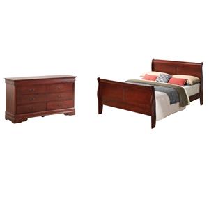 Pemberly Row Set of 2 Full Sleigh Bed and 6-Drawer Dresser in Cherry