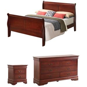 Pemberly Row Set of 3 King Sleigh Bed and Dresser and Nightstand in Cherry