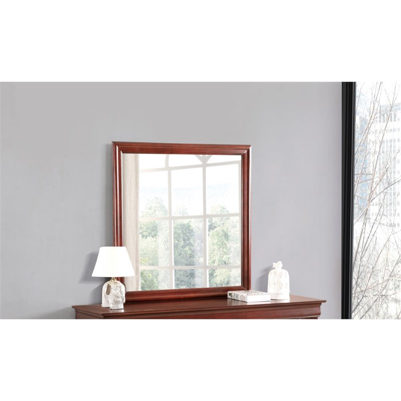 Pemberly Row Set of 4 King Sleigh Bed & Dresser & Nightstand & Mirror in Cherry