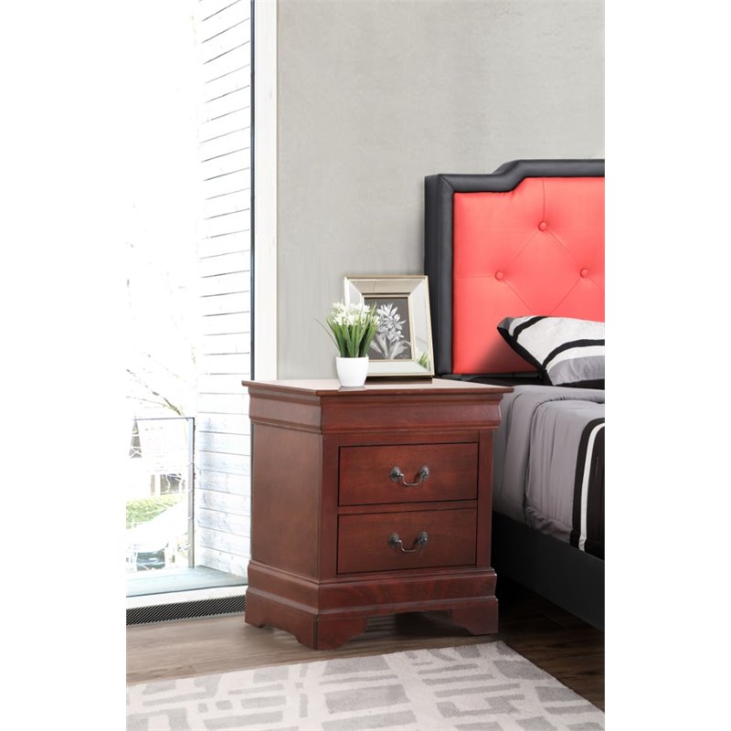 Pemberly Row Set of 4 Full Sleigh Bed & Dresser & Nightstand & Mirror in Cherry