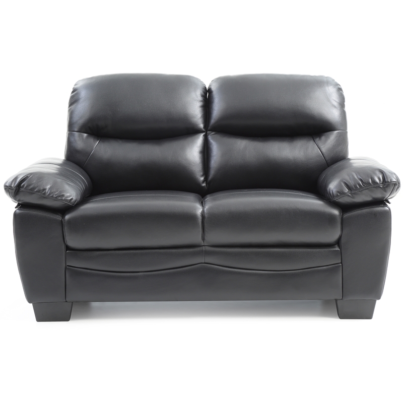 Pemberly Row Set of 2 Faux Leather Loveseat and Sofa in Black