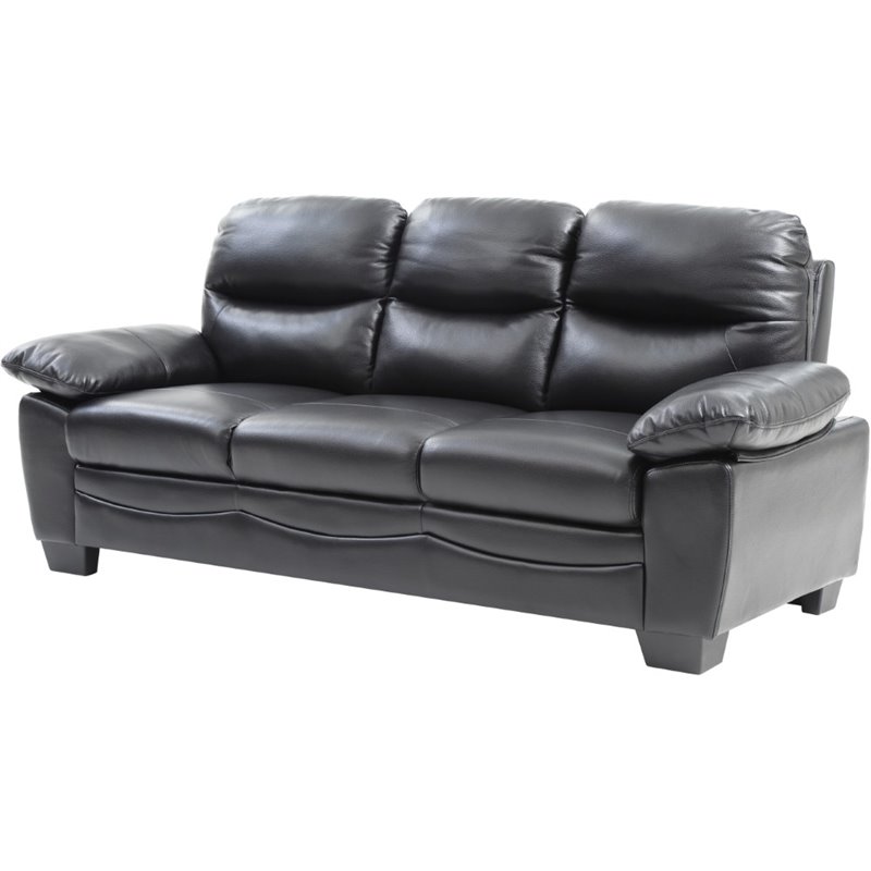Pemberly Row Set of 2 Faux Leather Loveseat and Sofa in Black