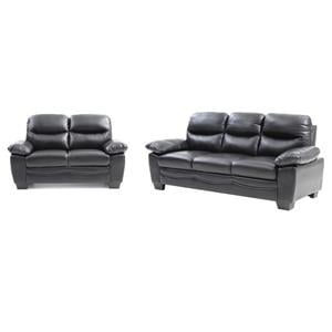Pemberly Row Set of 2 Faux Leather Loveseat and Sofa in Black