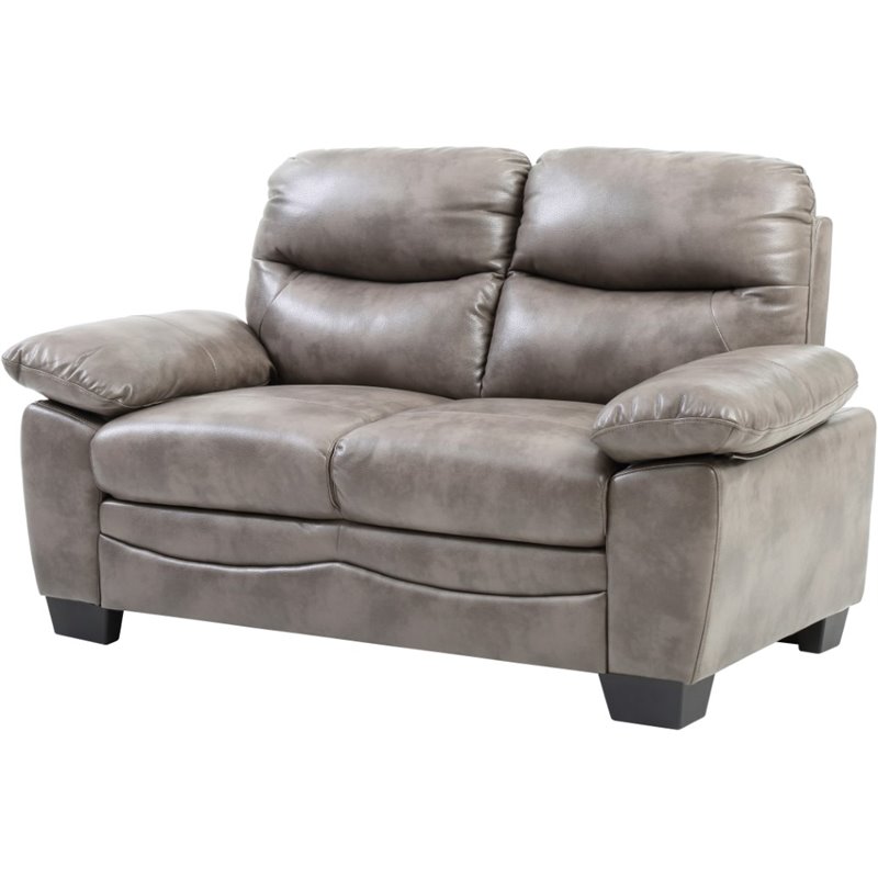 Pemberly Row Set of 2 Faux Leather Loveseat and Sofa in Gray
