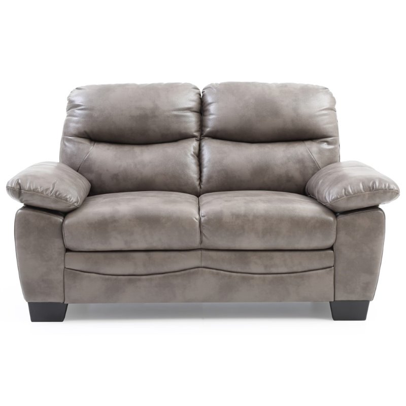 Pemberly Row Set of 2 Faux Leather Loveseat and Sofa in Gray