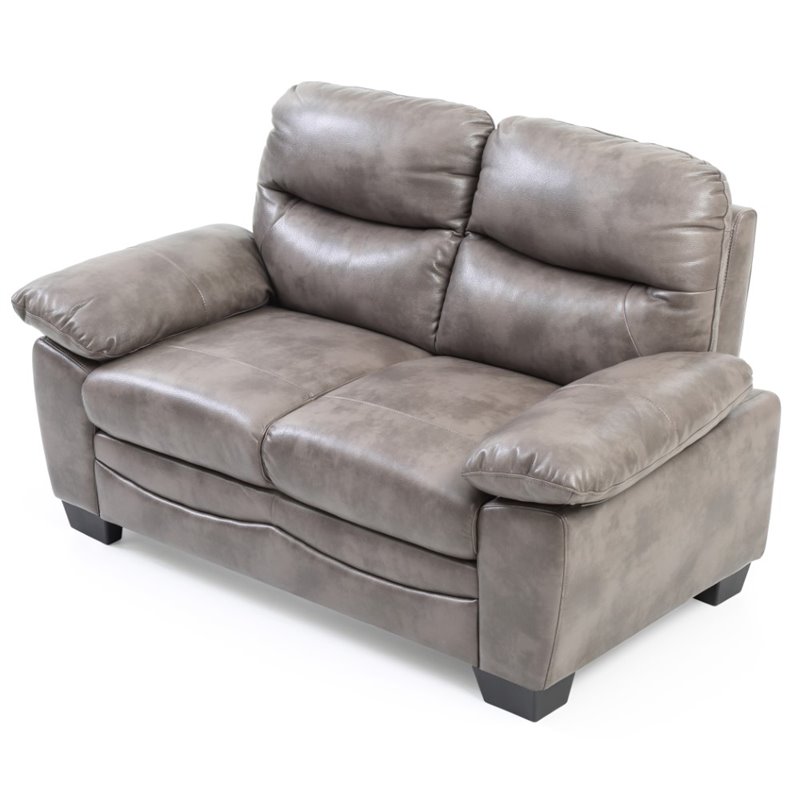 Pemberly Row Set of 2 Faux Leather Loveseat and Sofa in Gray