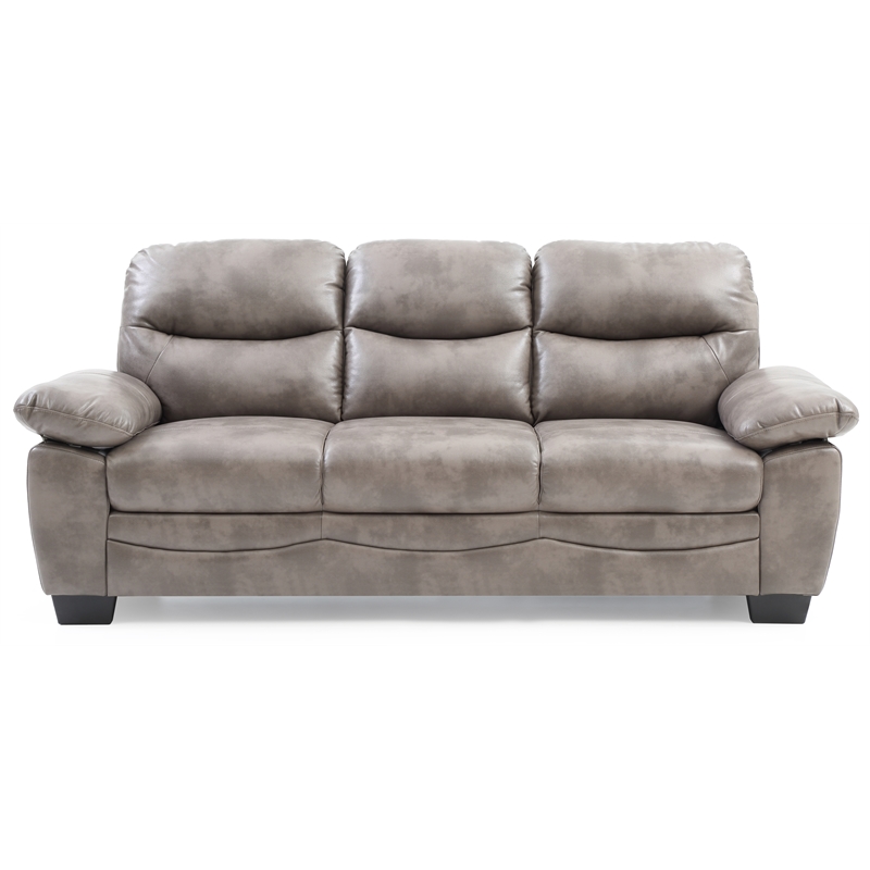 Pemberly Row Set of 2 Faux Leather Loveseat and Sofa in Gray