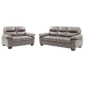 Pemberly Row Set of 2 Faux Leather Loveseat and Sofa in Gray