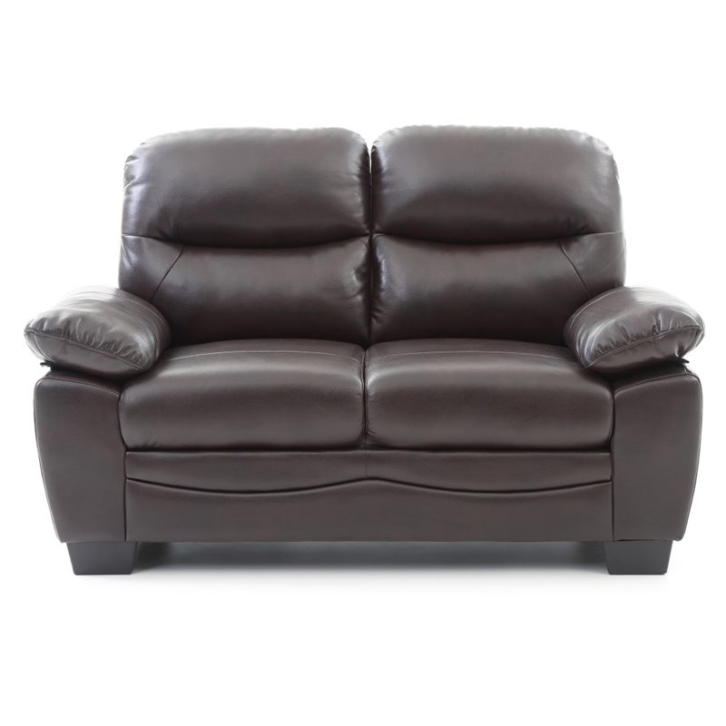 Pemberly Row Set of 2 Faux Leather Loveseat and Sofa in Dark Brown