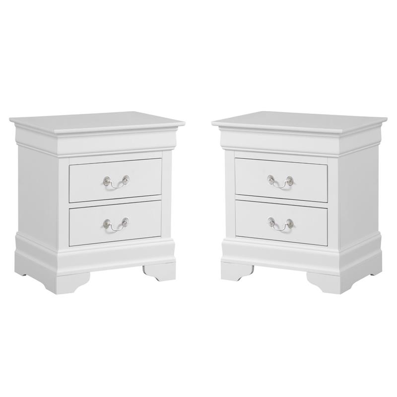 Pemberly Row Set of 2 Engineered Wood 2-Drawer Nightstands in White