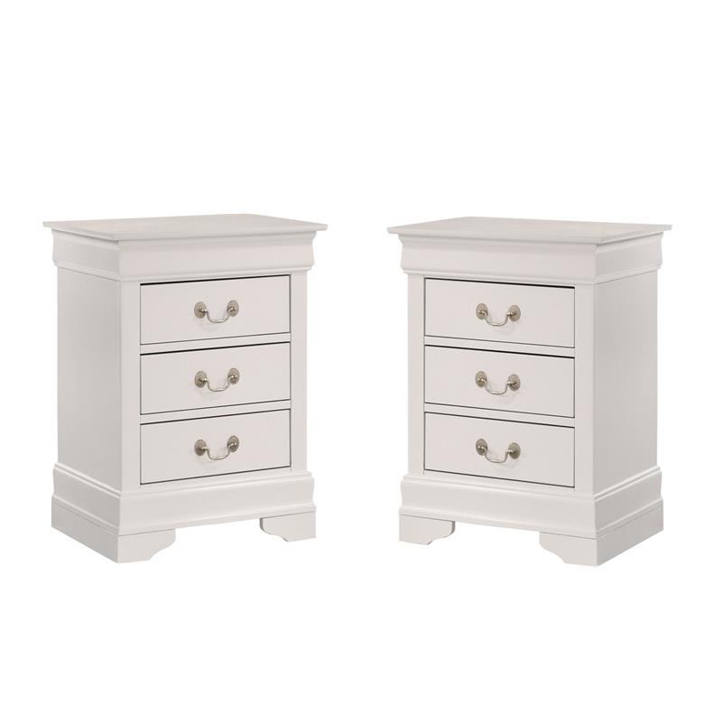 Pemberly Row Set of 2 Engineered Wood 3-Drawer Nightstands in White
