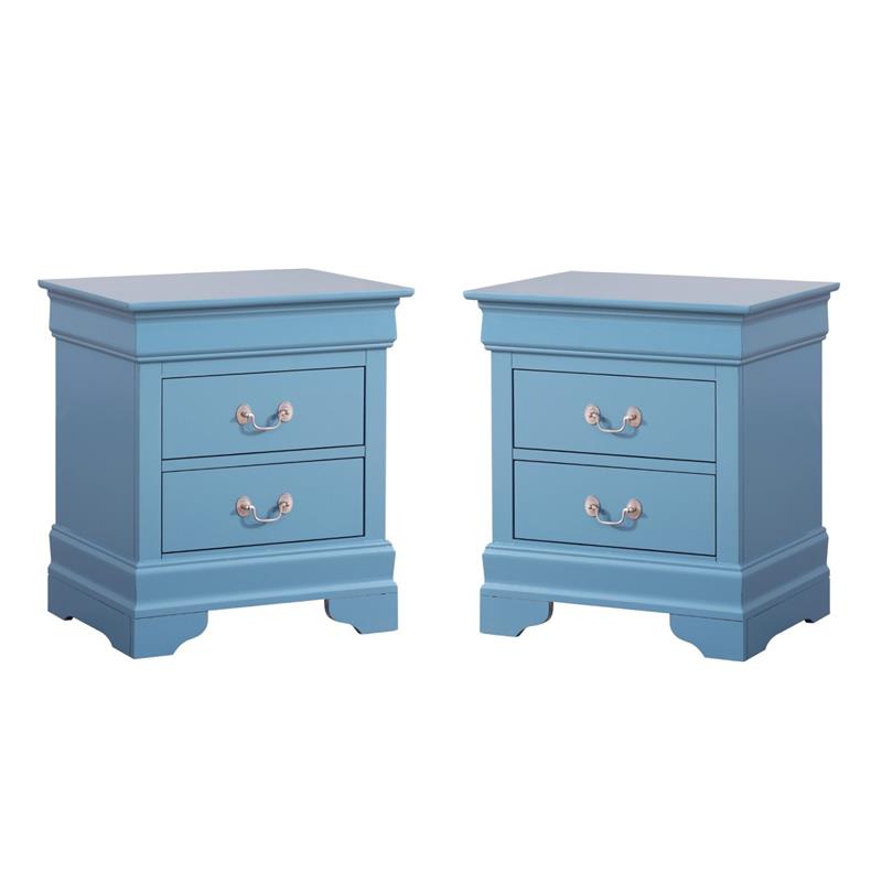 Pemberly Row Set of 2 Engineered Wood 2-Drawer Nightstands in Teal