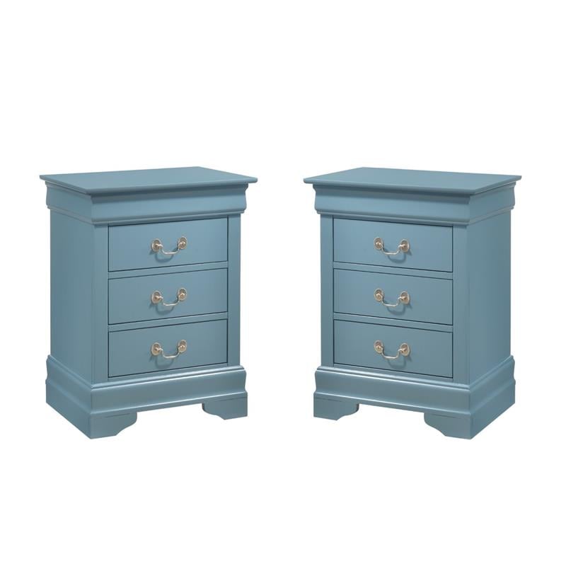 Pemberly Row Set of 2 Engineered Wood 3-Drawer Nightstands in Teal