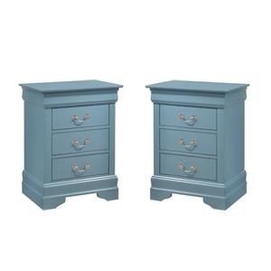 Pemberly Row Set of 2 Engineered Wood 3-Drawer Nightstands in Teal