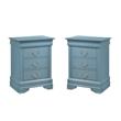 Pemberly Row Set of 2 Engineered Wood 3-Drawer Nightstands in Teal