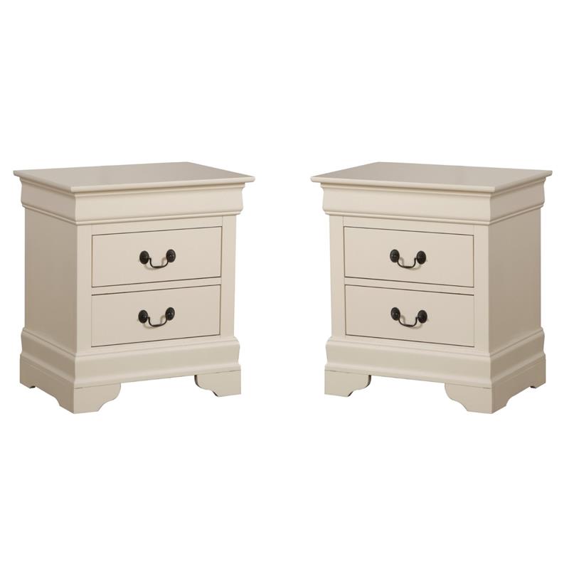 Pemberly Row Set of 2 Engineered Wood 2-Drawer Nightstands in Beige