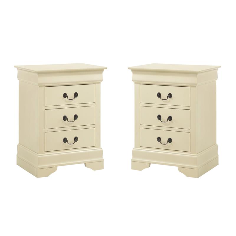 Pemberly Row Set of 2 Engineered Wood 3-Drawer Nightstands in Beige