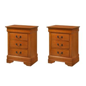 Pemberly Row Set of 2 Engineered Wood 3-Drawer Nightstands in Oak