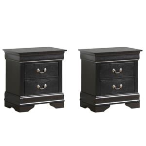 Pemberly Row Set of 2 Engineered Wood 2-Drawer Nightstands in Black