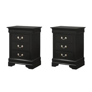 Pemberly Row Set of 2 Engineered Wood 3-Drawer Nightstands in Black