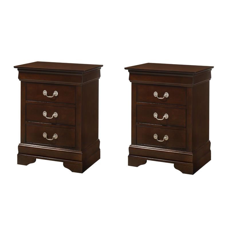 Pemberly Row Set of 2 Engineered Wood 3-Drawer Nightstands in Cappuccino