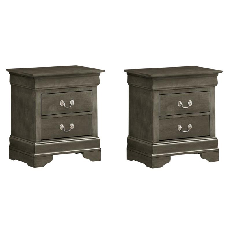 Pemberly Row Set of 2 Engineered Wood 2-Drawer Nightstands in Gray