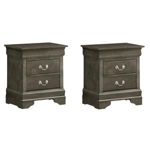 Pemberly Row Set of 2 Engineered Wood 2-Drawer Nightstands in Gray