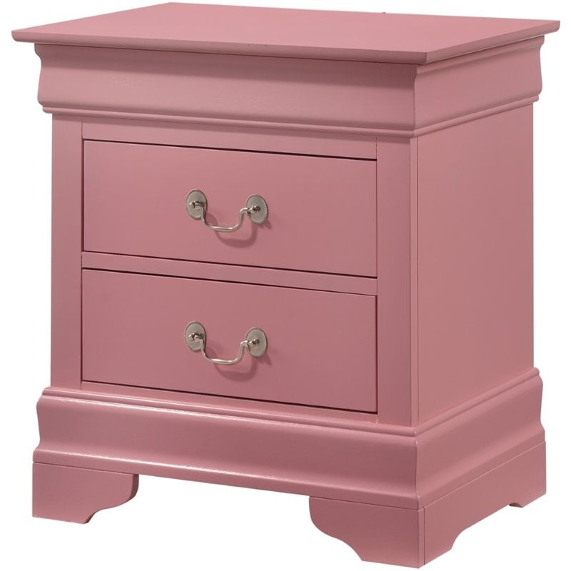 Pemberly Row Set of 2 Engineered Wood 2-Drawer Nightstands in Pink
