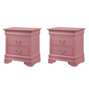 Pemberly Row Set of 2 Engineered Wood 2-Drawer Nightstands in Pink