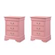 Pemberly Row Set of 2 Engineered Wood 3-Drawer Nightstands in Pink