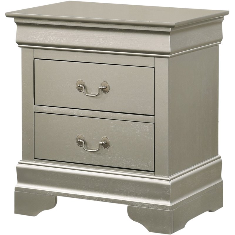 Pemberly Row Set of 2 Engineered Wood 2-Drawer Nightstands in Silver Champagne