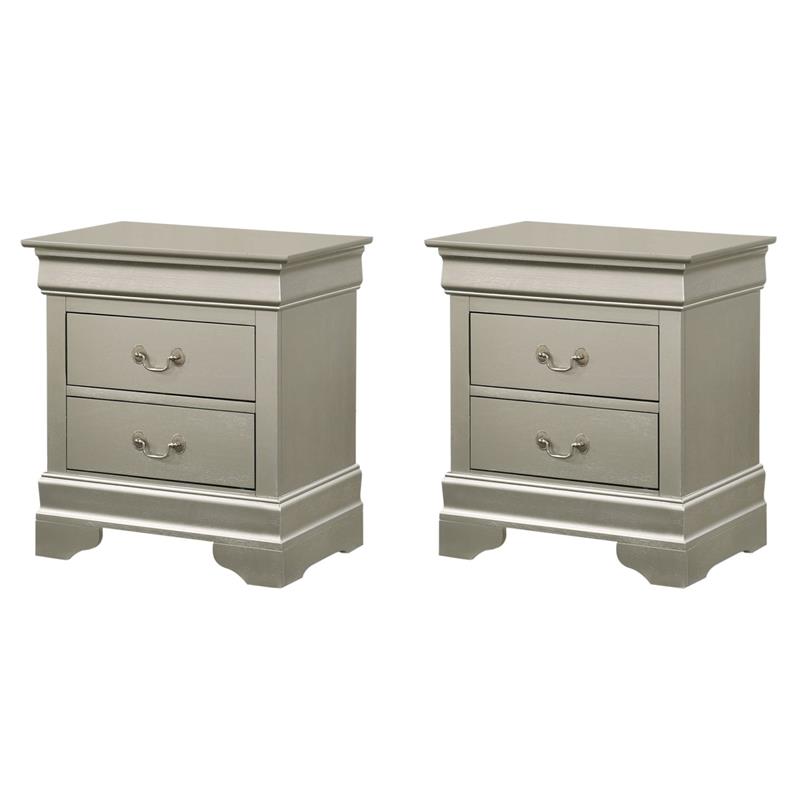 Pemberly Row Set of 2 Engineered Wood 2-Drawer Nightstands in Silver Champagne