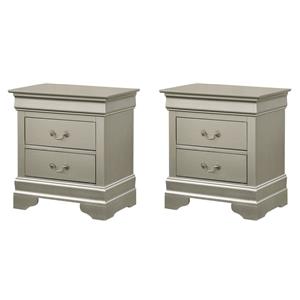 Pemberly Row Set of 2 Engineered Wood 2-Drawer Nightstands in Silver Champagne