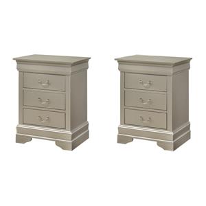 Pemberly Row Set of 2 Engineered Wood 3-Drawer Nightstands in Silver Champagne