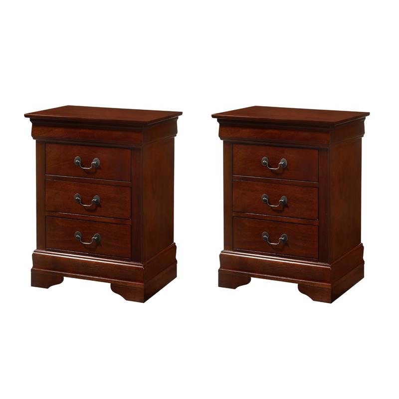 Pemberly Row Set of 2 Engineered Wood 3-Drawer Nightstands in Cherry