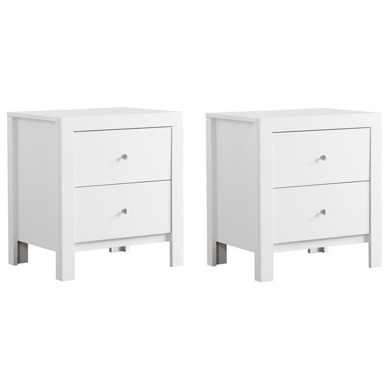 Pemberly Row Set of 2 Engineered Wood 2-Drawer Nightstands in White