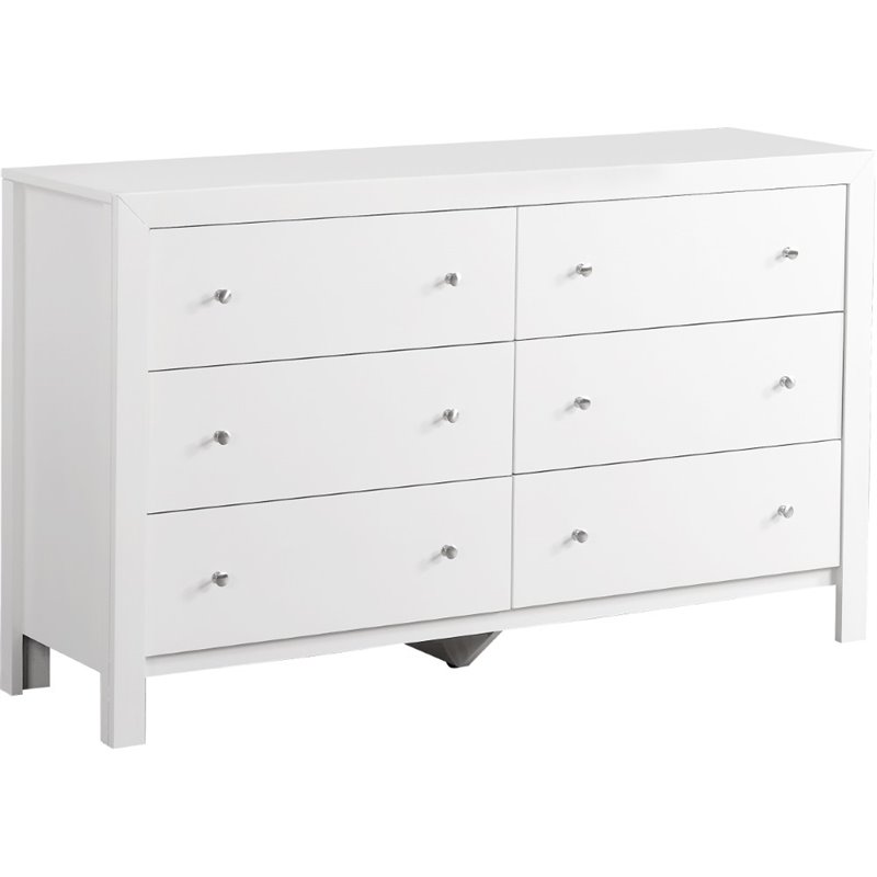 Pemberly Row Set of 2 Transitional 6-Drawer Dresser and Mirror in White