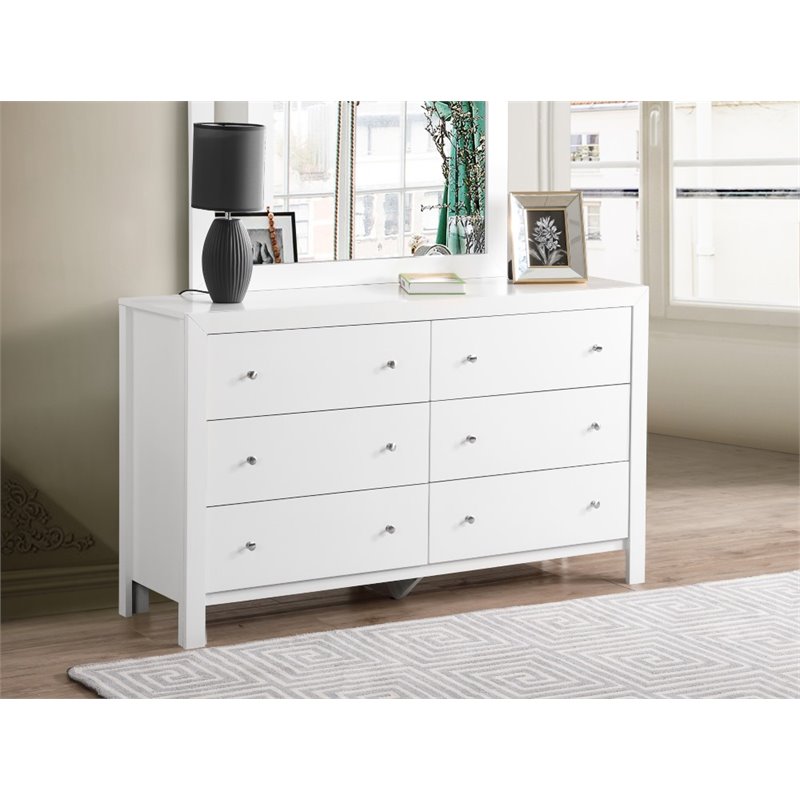 Pemberly Row Set of 2 Transitional 6-Drawer Dresser and Mirror in White