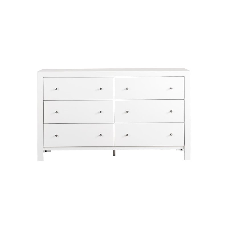 Pemberly Row Set of 2 Transitional 6-Drawer Dresser and Mirror in White