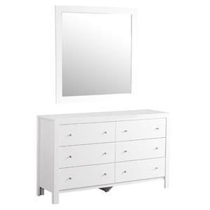 Pemberly Row Set of 2 Transitional 6-Drawer Dresser and Mirror in White