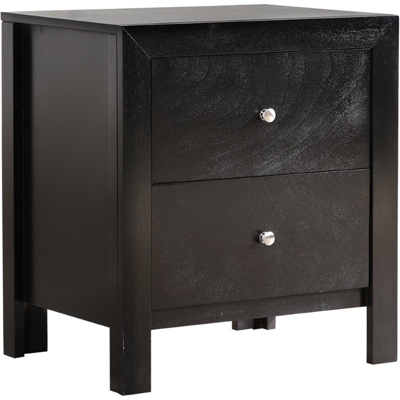 Pemberly Row Set of 2 Engineered Wood 2-Drawer Nightstands in Black