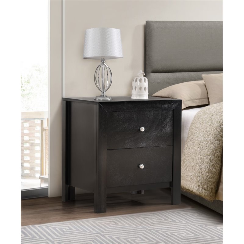 Pemberly Row Set of 2 Engineered Wood 2-Drawer Nightstands in Black