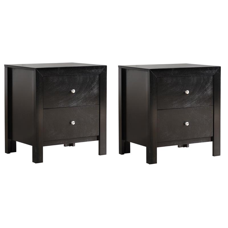Pemberly Row Set of 2 Engineered Wood 2-Drawer Nightstands in Black